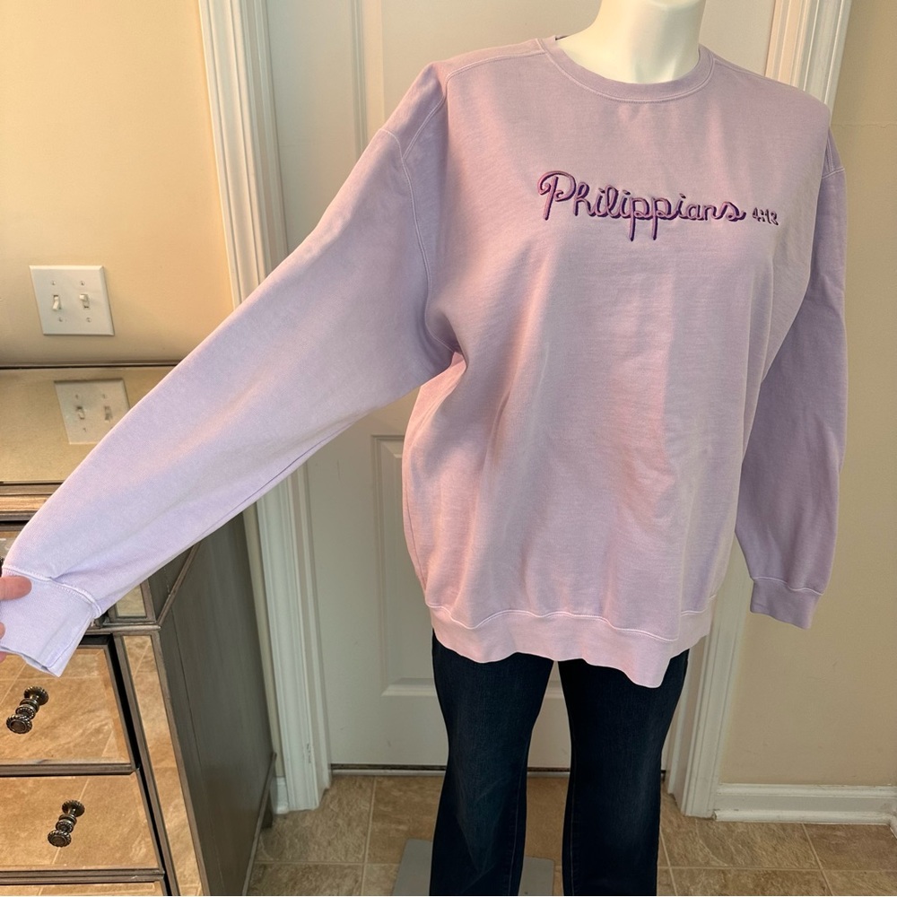 Comfort Colors. Sweatshirt. Religious. Philippians 2:13. Lilac sweatshirt. 2X.
